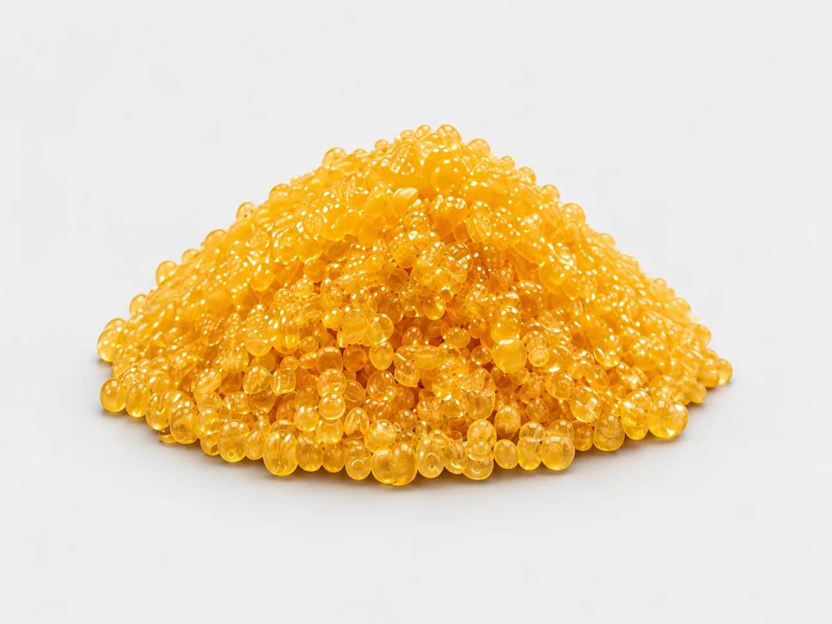 001×7 ion exchange resin on a white studio background